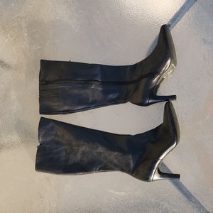 Black Antonio Melani Leather Upper Heeled Boots Size 6.5 Sexy High Boots